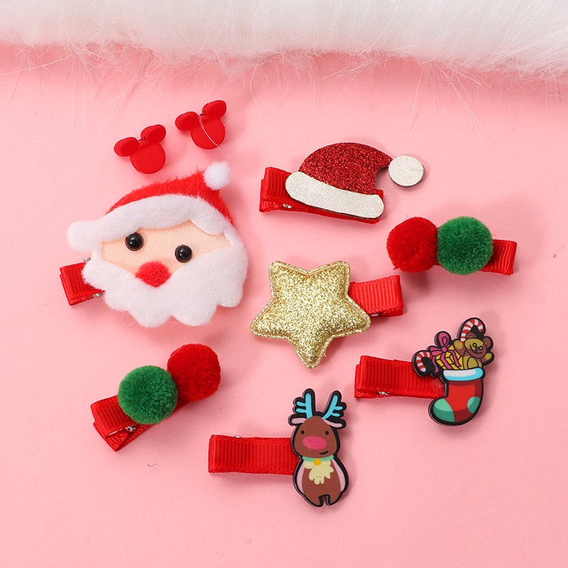 New 5/9 Pcs Suit Christmas Hair clip Christmas tree Santa Claus Hair band Baby Hairpins Headwear Girl Christmas Hair accessories