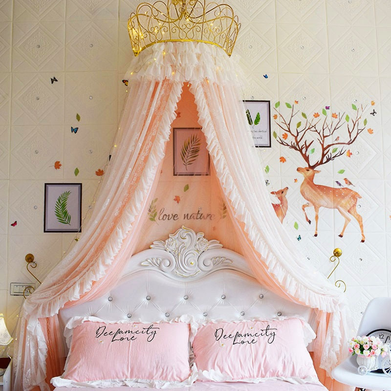 Princess Lace Bed Valance Curtain Bedside Mosquito Net Home Bedroom Decoration Baby Kids Dome Tent Wedding Room Canopy Bedcover