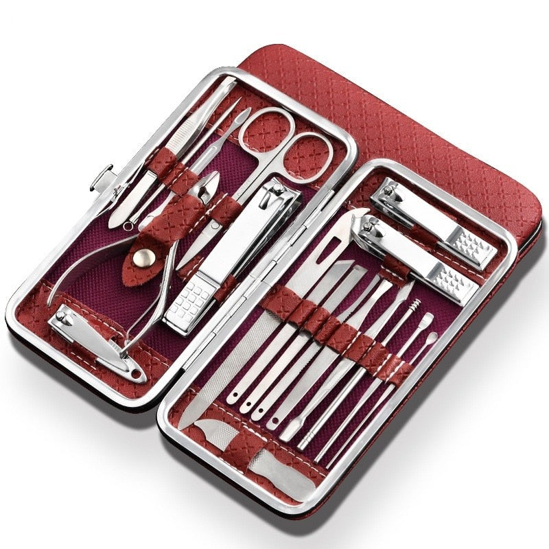 Qmake 19 in 1 Stainless Steel Manicure set Professional Nail clipper Kit of Pedicure Tools Ingrown ToeNail Trimmer