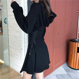 Spring 2022 Hooded Dress Women Lace Up Waist Slim Black Gothic Dress Female Short Mini Harajuku Streetwear Vestidos