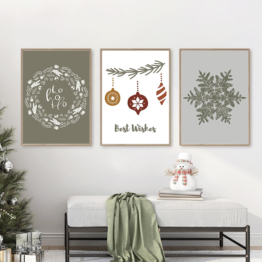 Christmas Tree Panda Bear Snowflake Wall Art Canvas Painting Nordic Posters And Prints Wall Pictures For Living Room Decoration