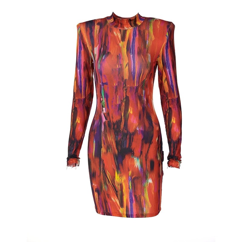 Tie Dye Print Long Sleeve Mini Dress