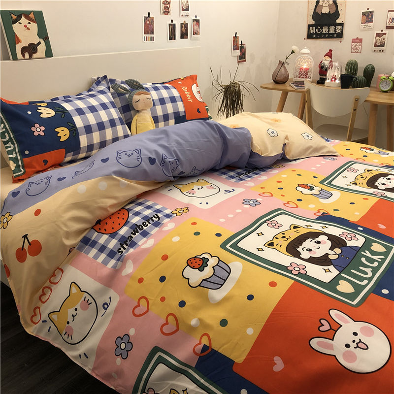 Fashion Boys Girls Bedding Set Soft Flat Sheets Bed Linen Duvet Quilt Cover Pillowcase for Queen Full Size Cute Cartoon Printed