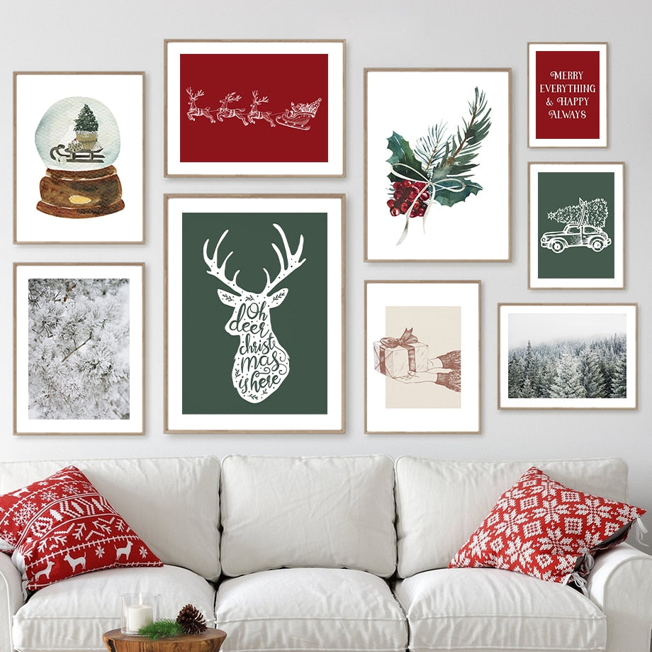 Wall Art Canvas Painting Christmas Tree Gift Santa Claus Deer Nordic Posters And Prints Wall Pictures For Living Room Home Decor