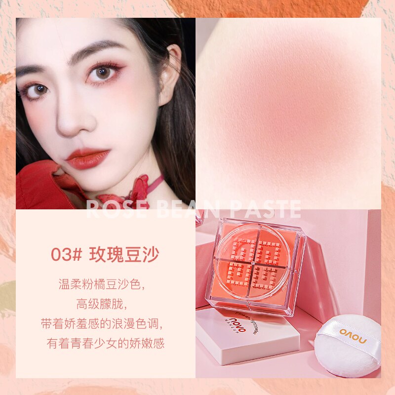 Sweet Girls Four-color Blush Powder Palette Soft Touch Cheek Makeup Long Lasting Waterproof Orange Pink Peach Blusher Cosmetics