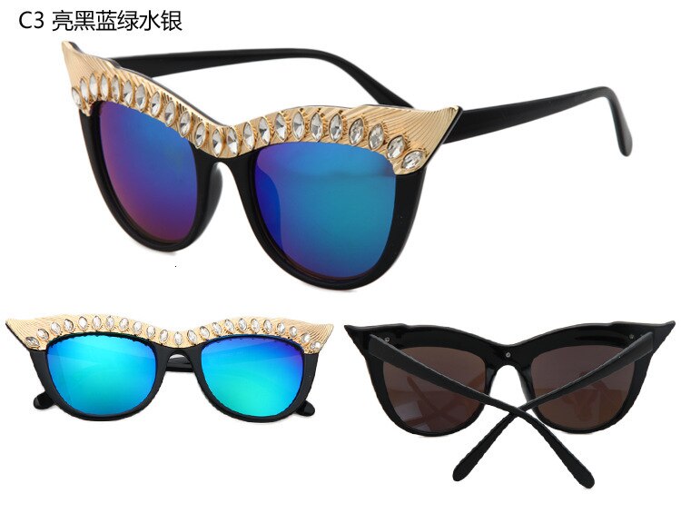 Lady Crystal Stone Oversized Cat Eye Frame Women Summer Style Sunglasses Brands Designer Sexy Female Fashion Sun glasses Oculos