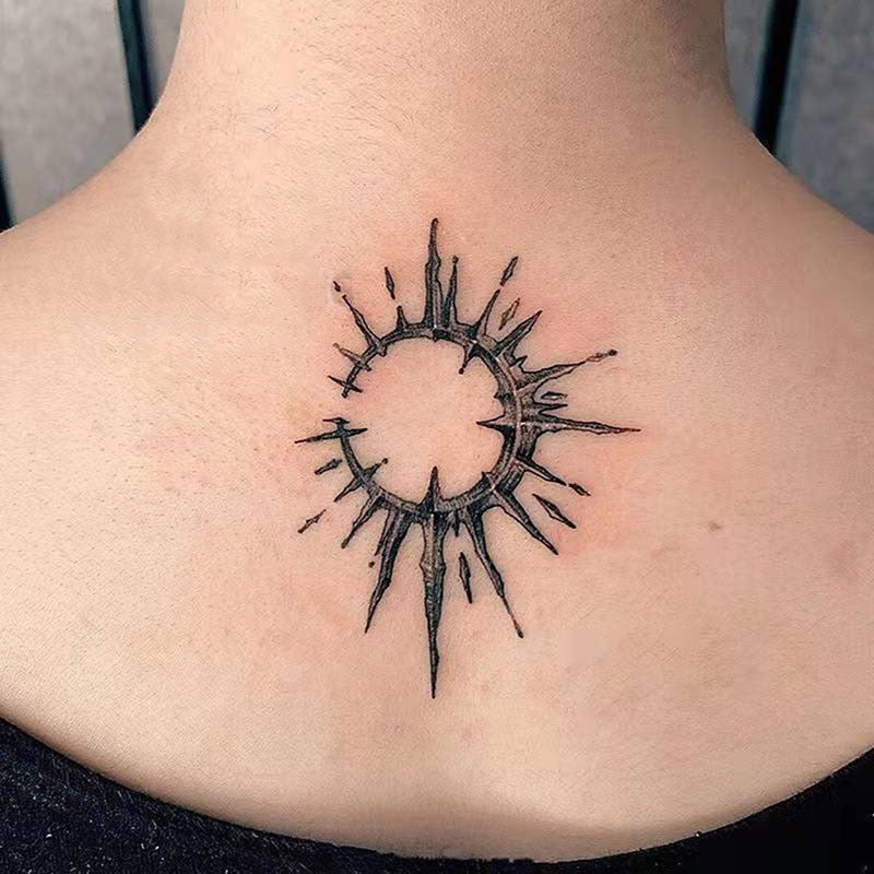 Waterproof Temporary Tattoo Sticker Black Sun Moon Design Body Art Fake Tattoo Flash Tattoo Back Neck Female Male