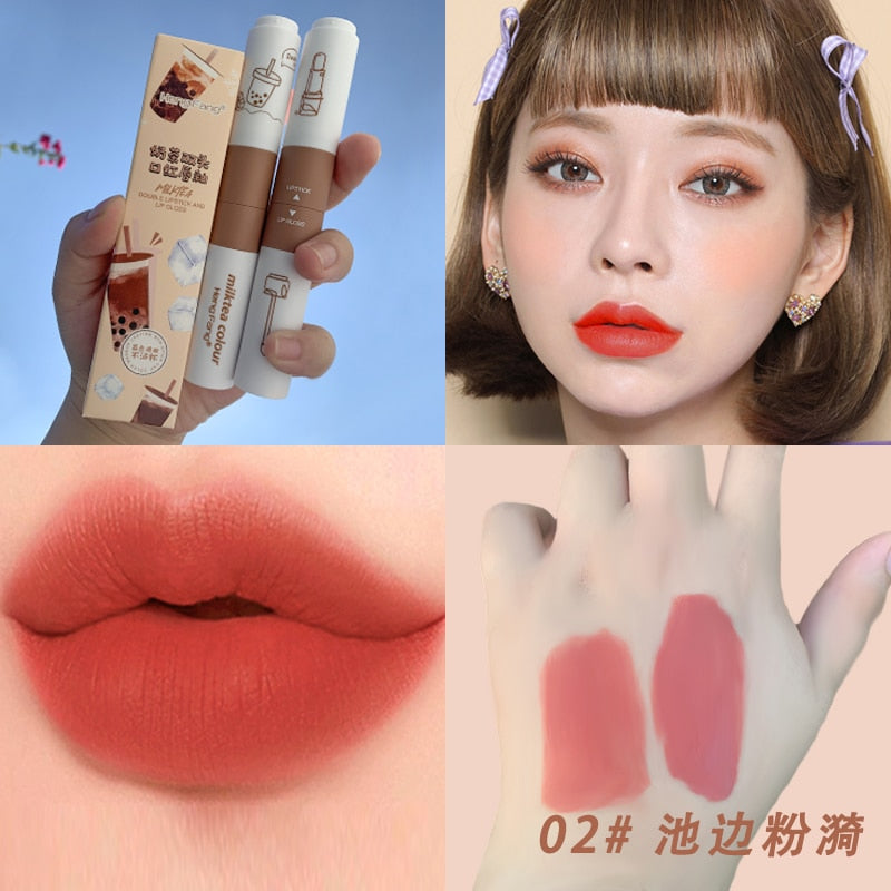 Milk-Tea Lip Gloss Matte Long Lasting Color Velvet Lipstick For Lip Moisture Waterproof Lip Tint Fashion Women Makeup Cosmetics