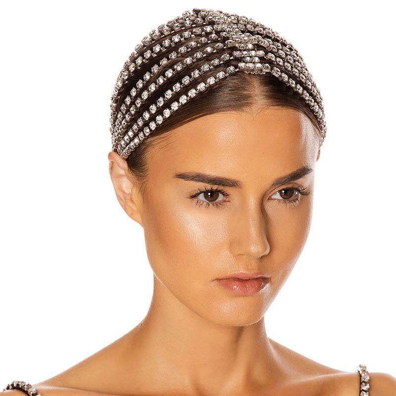 European and American fashion luxury shining crystal multi row tassel big headband hairband sweet bride jewelry headchain gift