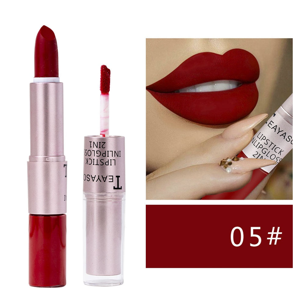 Velvet Nude Matte Lip Gloss Lipstick 2 in 1 Waterproof Long Lasting Lip Balm Sexy Red Lip Tint Professional Makeup for Women