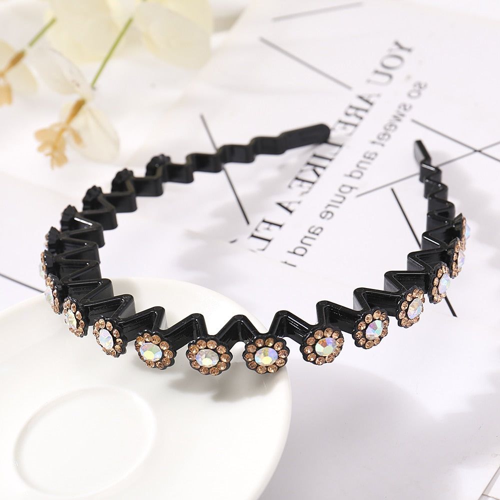 Unisex Alice Hairband Bezel Headband Men Women Sports Hair Band Hoop Top Metal Double Bangs Flower Rhinestone Hair Accessories