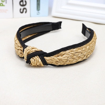 Straw Wide Sponge Plaid Knot Cross Hair Scarf Band Hairband for Women Girl Korea Headbands Fashion Accessorie