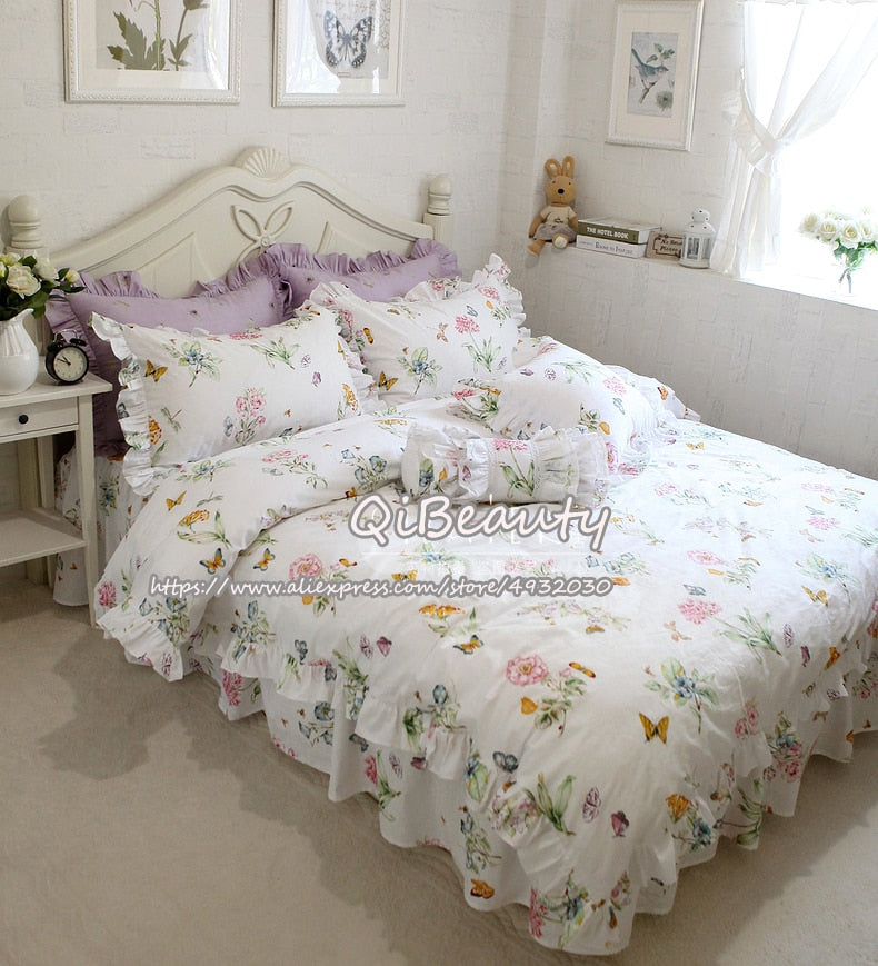 Oklulu  Pastoral European style butterfly love flower small fresh and thick pure cotton princess elegant bedding dobby bed bedding