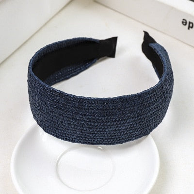 Straw Wide Sponge Plaid Knot Cross Hair Scarf Band Hairband for Women Girl Korea Headbands Fashion Accessorie