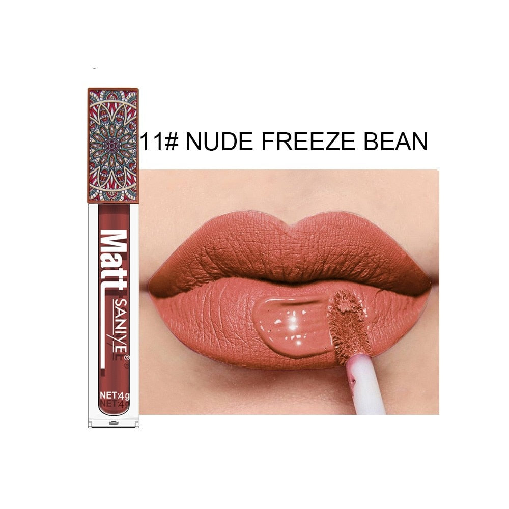 Waterproof Matte Nude Lip Gloss Brown Nude Pigment Dark Red Long Lasting Velvet Liquid Lipstick Women Makeup Lip Glaze 1PCS