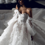 OKLULU  Elegant Ball Gown Lace Appliques Modern Wedding Dresses Sweetheart Off Shoulder Puffy Sleeves Brial Gown Bestidos De Novia