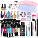 Mobray Poly Nail Gel Kit Nail Set With Nail Drying Lamp Base Top Coat Extension Gel Nail Kit Nail Tools Manicure Set