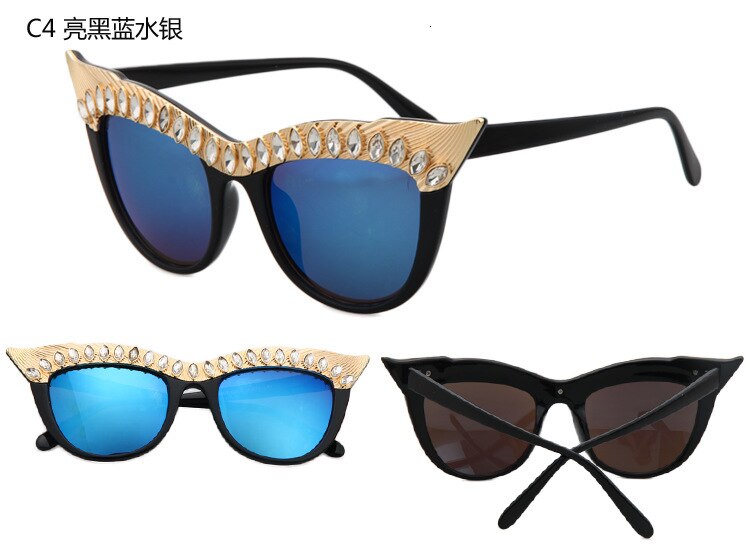 Lady Crystal Stone Oversized Cat Eye Frame Women Summer Style Sunglasses Brands Designer Sexy Female Fashion Sun glasses Oculos