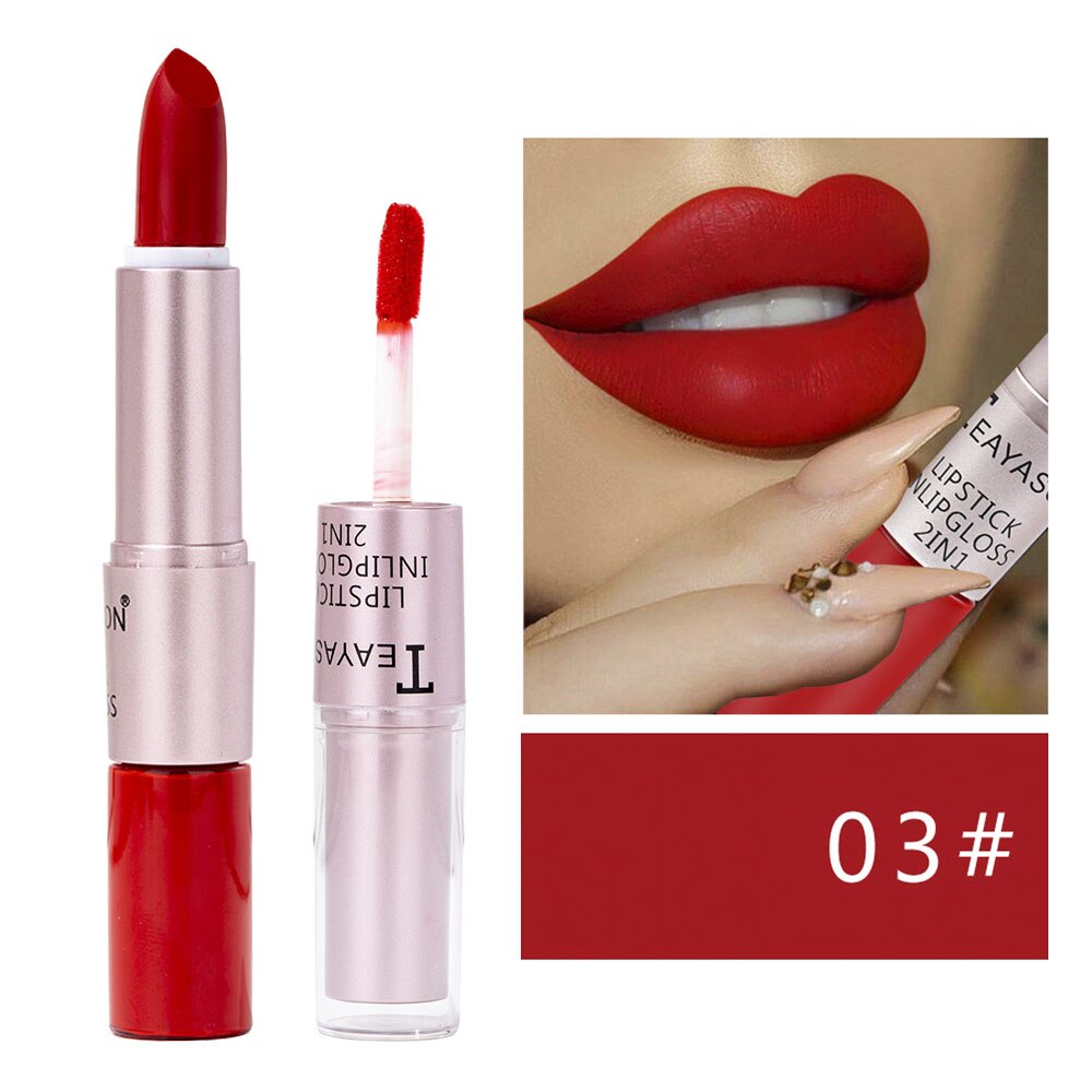 Velvet Nude Matte Lip Gloss Lipstick 2 in 1 Waterproof Long Lasting Lip Balm Sexy Red Lip Tint Professional Makeup for Women