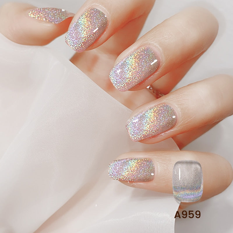 Oklulu 2PCS/Set Rainbow Cat Eye Magnetic Gel Nail Polish 7.3ML Semi Permanent Glitter Beauty Sparkling Soak Off UV Gel Varnish