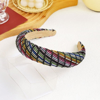 Straw Wide Sponge Plaid Knot Cross Hair Scarf Band Hairband for Women Girl Korea Headbands Fashion Accessorie