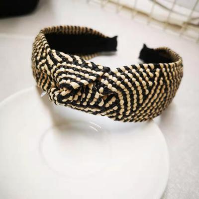 Straw Wide Sponge Plaid Knot Cross Hair Scarf Band Hairband for Women Girl Korea Headbands Fashion Accessorie