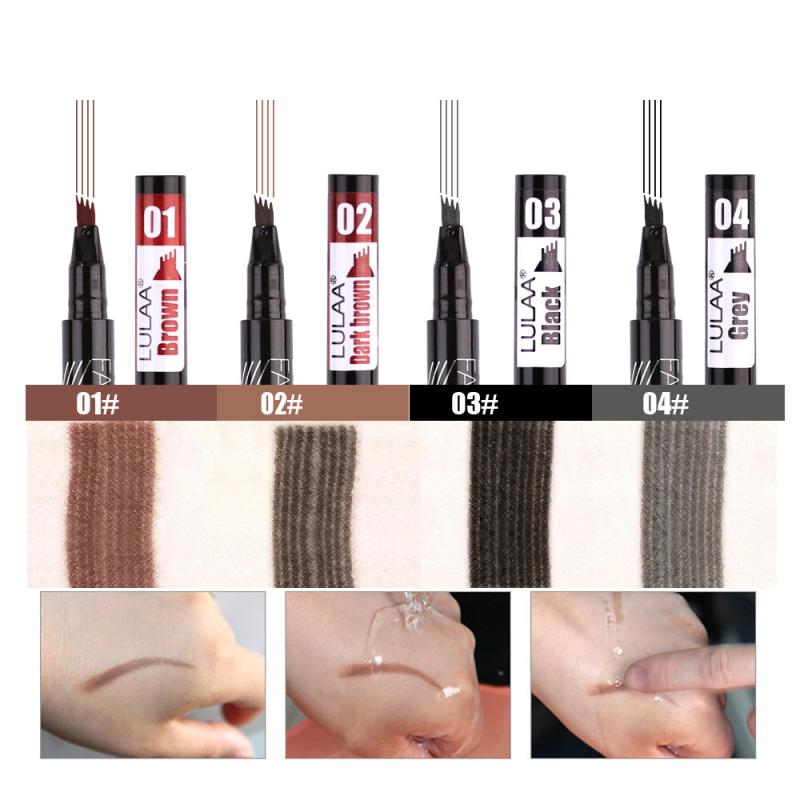 LULAA Four Heads Microblading Tattoo Eyebrow Pen Liquid Lasting Waterproof Non-fading Black Fork Tip Brown Liquid Eyebrow Pencil