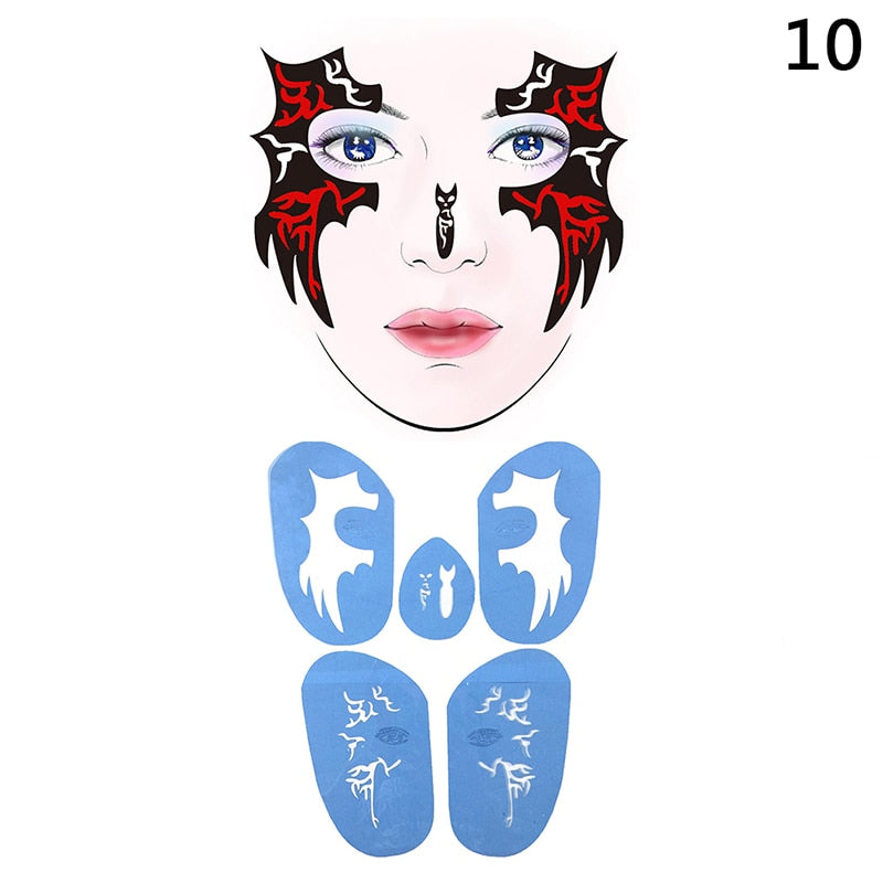 Oklulu   New Eye Body Paint DIY Design Halloween Christmas Party Soft Face Paint Stencil Reusable Template Tattoo Painting Makeup Tool