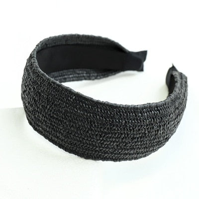 Straw Wide Sponge Plaid Knot Cross Hair Scarf Band Hairband for Women Girl Korea Headbands Fashion Accessorie