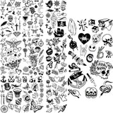 Skull Anchor Halloween Temporary Tattoos For Adults Children Realistic Pirate Panda Compass Fake Tattoo Sticker Body Neck Tatoos