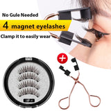Magnetic eyelashes with 4 magnets, reusable handmade 3D mink false eyelashes, natural eyelash extensions with magnetic tweezers