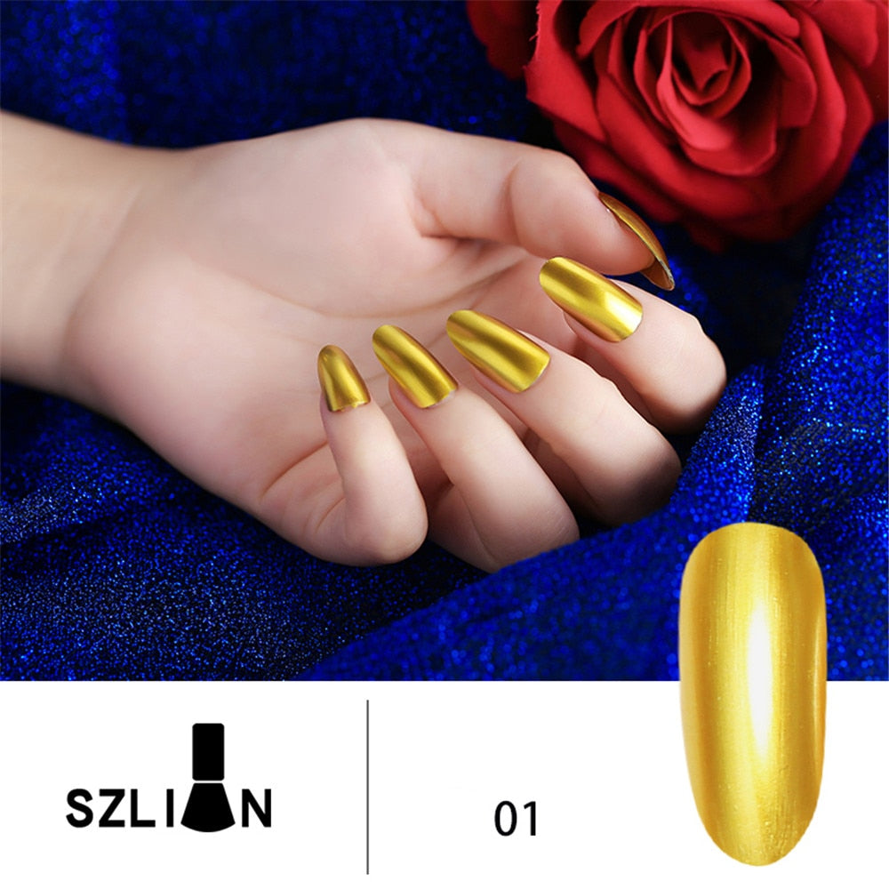8ml Mirror Nail Polish Metallic Lacquer Silver Nail Effect Metal Gold Nail Gel Polish Base Top Coat Nails Art Manicure 15 Colors