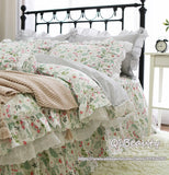 Oklulu  Hot Korean style small rustic fresh  floral lace cotton bedding four-piece quilt cover  print bedding set lace ruffle duvet cove