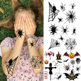 Black Halloween Spider Temporary Tattoos For Kids Children Realistic Fake Bat Scarecrow Skull Tatoos DIY Small Tattoo Stickers