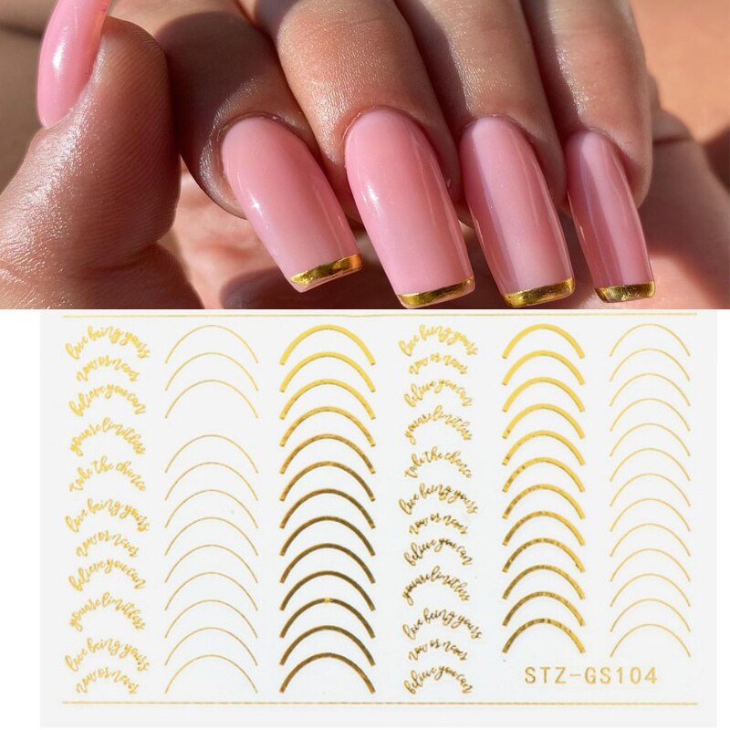 3D Gold Lines Nail Art Stickers Metal Stripe Lines Letters Decals Curve Nails Sliders Self Adhesive Decorations Manicure Tools