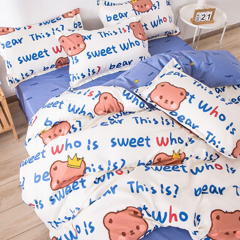 Cute Rubbit Bedding Sets Kawaii Girls Boys Polyester Bed Linen Duvet Cover Flat Sheet Pillowcase Twin Single Full Size Set