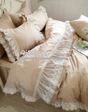 Oklulu Khaki Lace Flounced Princess Thick Cotton Four-piece Set Bedding Kit Bedding Set Queen Size