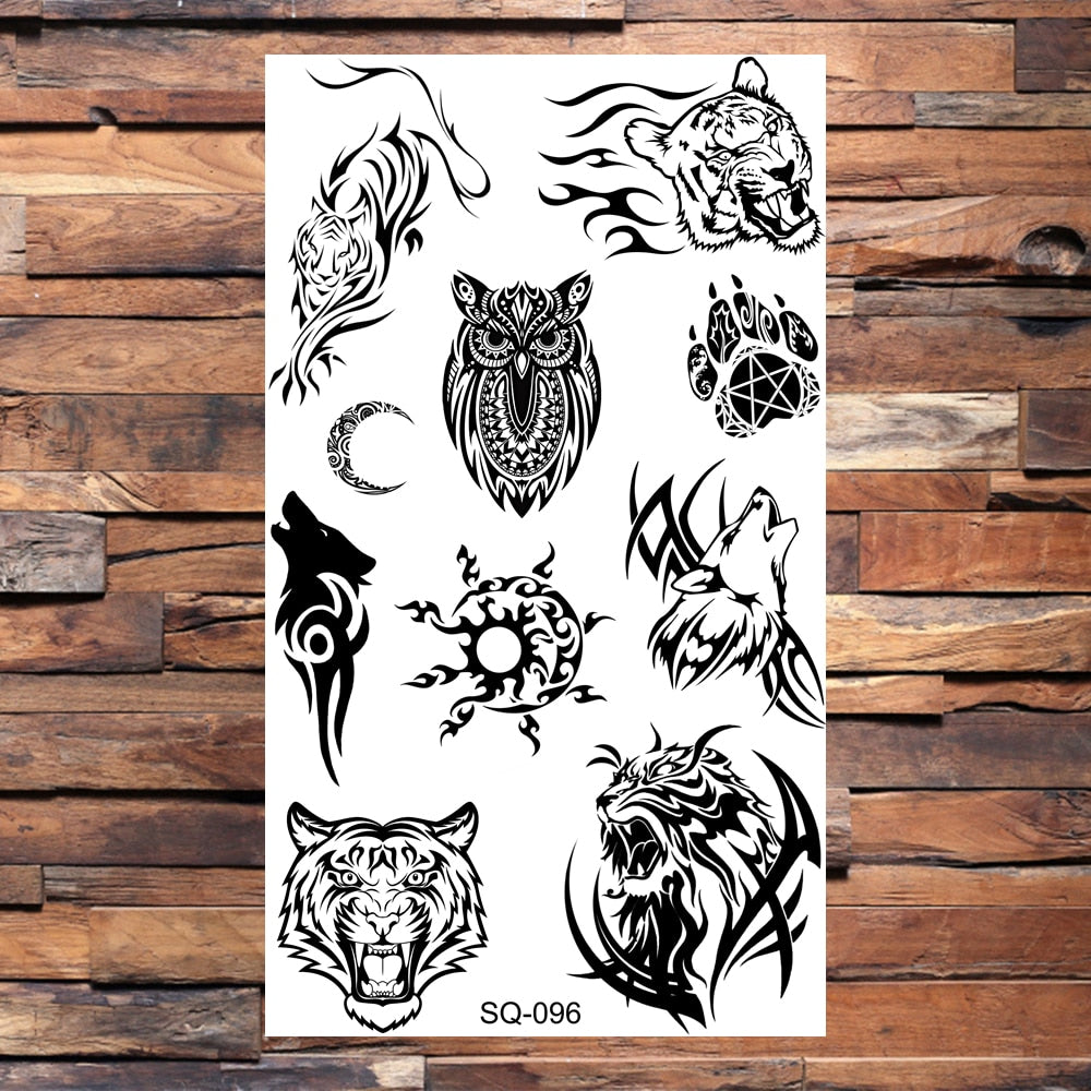 Snake Halloween Skull Temporary Tattoos For Adults Men Realistic Thorns Totem Wolf Lion Fake Tattoo Sticker Leg Arm Tatoos DIY