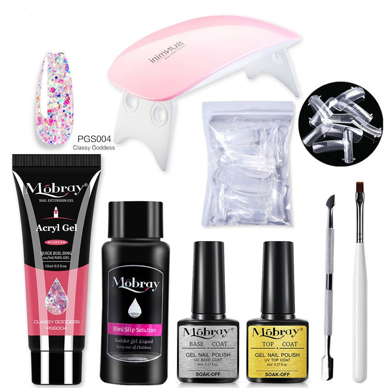 Mobray Poly Nail Gel Kit Nail Set With Nail Drying Lamp Base Top Coat Extension Gel Nail Kit Nail Tools Manicure Set