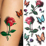 Feather Butterfly Temporary Tattoos Sticker for Women's Body Protection Tattoo 3D Rose Flower Anime Fake Stickers Waterproof