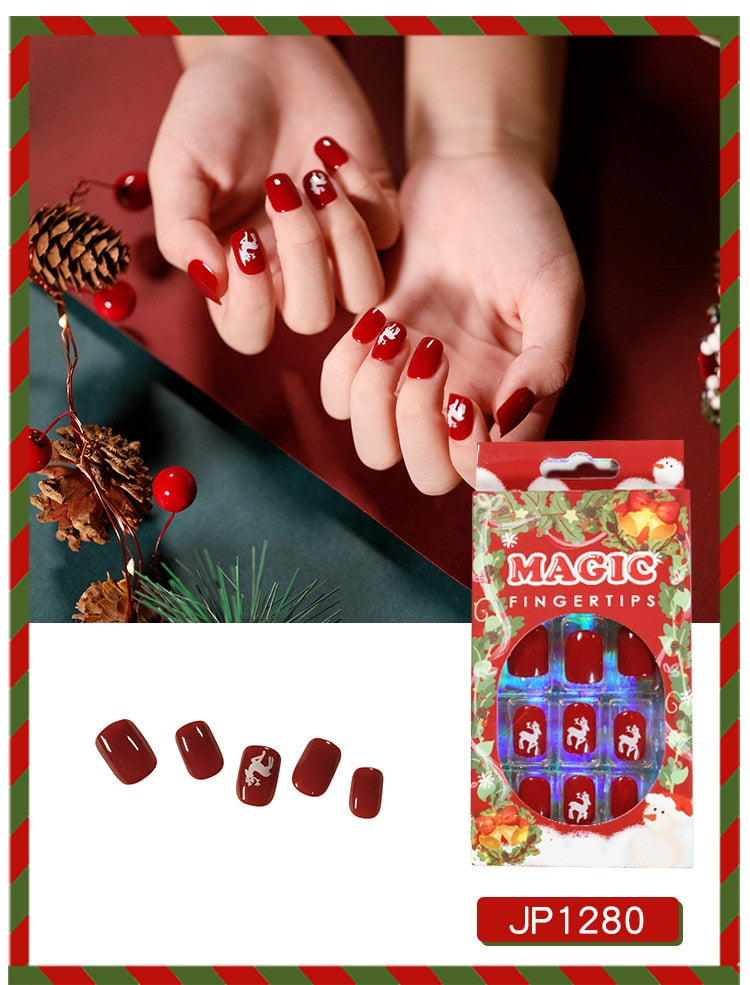 Christmas Press on Fake Nails Short Faux Ongles JP12SS