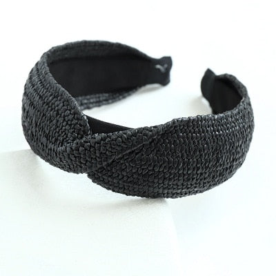 Straw Wide Sponge Plaid Knot Cross Hair Scarf Band Hairband for Women Girl Korea Headbands Fashion Accessorie