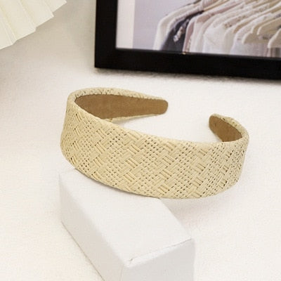 Straw Wide Sponge Plaid Knot Cross Hair Scarf Band Hairband for Women Girl Korea Headbands Fashion Accessorie