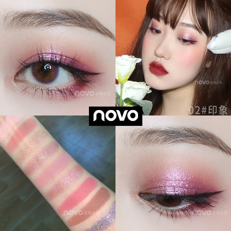 NOVO 9 Colors Fashion Eyeshadow Palette Matte Glitter Shimmer Eye Makeup Waterproof Long-lasting Pigmented Smooth Cosmetics