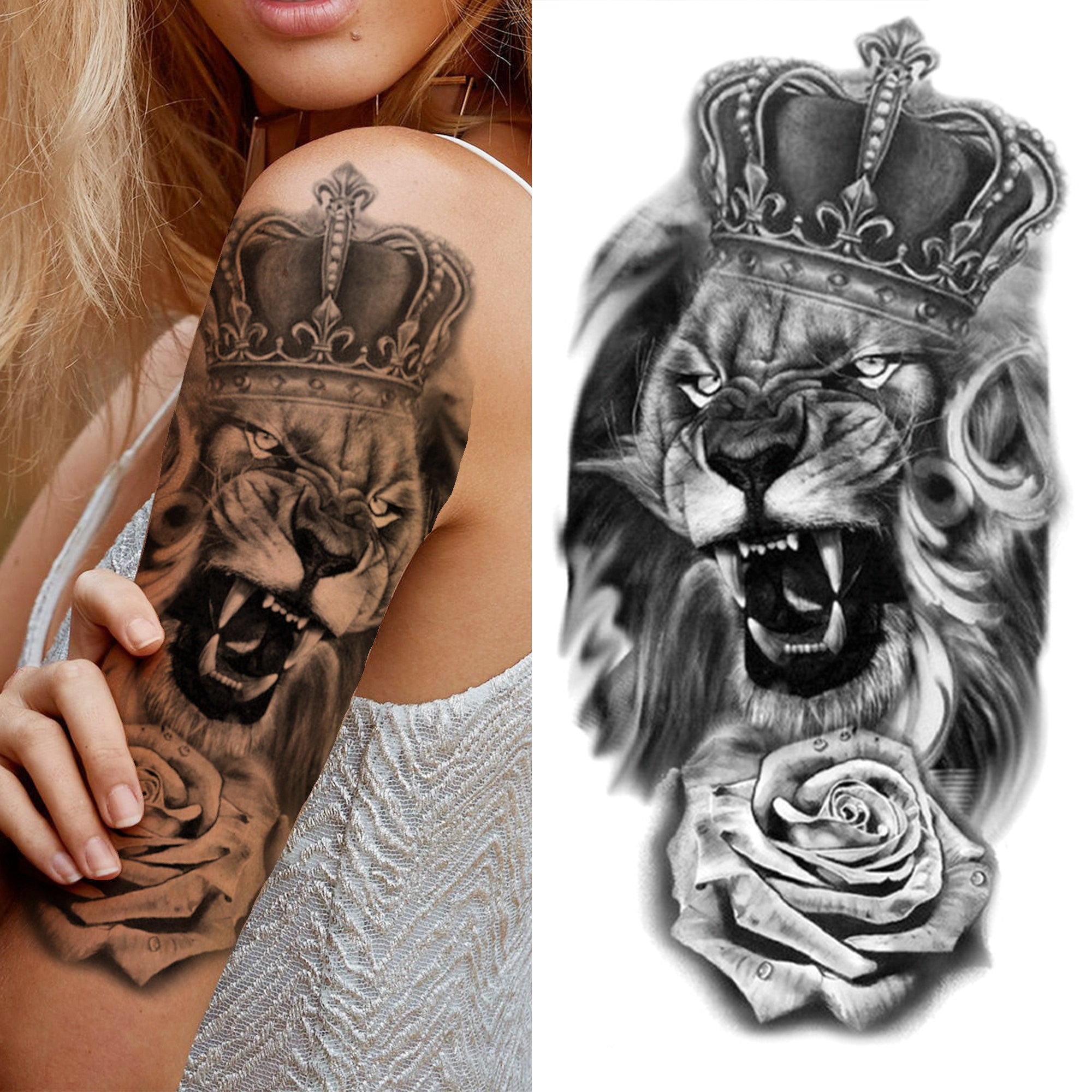 Black Forest Tattoo Sticker For Men Women Children Tiger Wolf Death Skull Temporary Tattoo Fake Henna Skeleton King Animal Tatoo