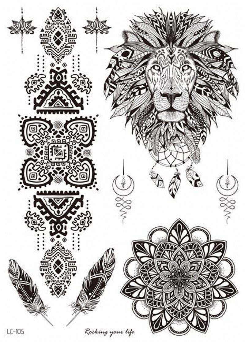 Mandala Flower Tattoo Sticker Black Retro Temporary Waterproof Lasting Hand Back Pattern Body Arm Legs Clavicle Tattoo Sticker