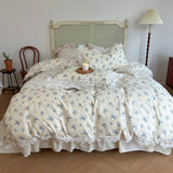 100% Cotton Vintage French Floral Pattern Princess 4Pcs Bedding Set Ruffles Bed Skirt Quilt/Duvet Cover Set Bed Linen Pillowcase