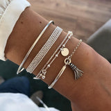 Bohemian Gold Color Tassel Bracelets for Women Jewelry Geometric Leaf Beads Flower Star Shell Layered Hand Chain Bracelet Set