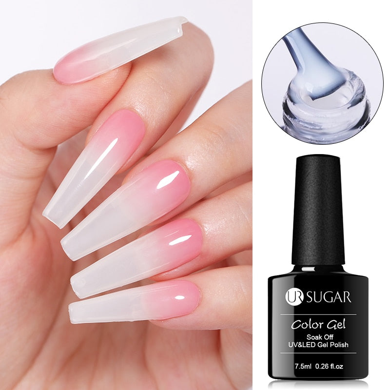 UR SUGAR 7.5ml 7ml Glass Bottle Milky Jelly White Gel Nail Polish White Color UV Led Gel Varnish For Manicure Nail Art Base Top