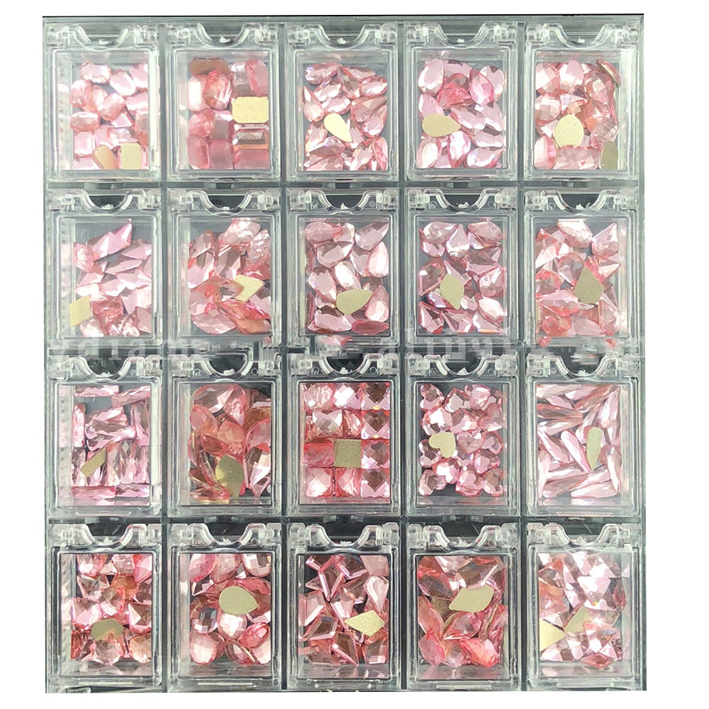 2000PC (20*100) Crystal AB Rhinestone In Grids 20Shape Flat- Back Nail Art Rhinestone With 1 Pick Up Pen In Clear Big Box